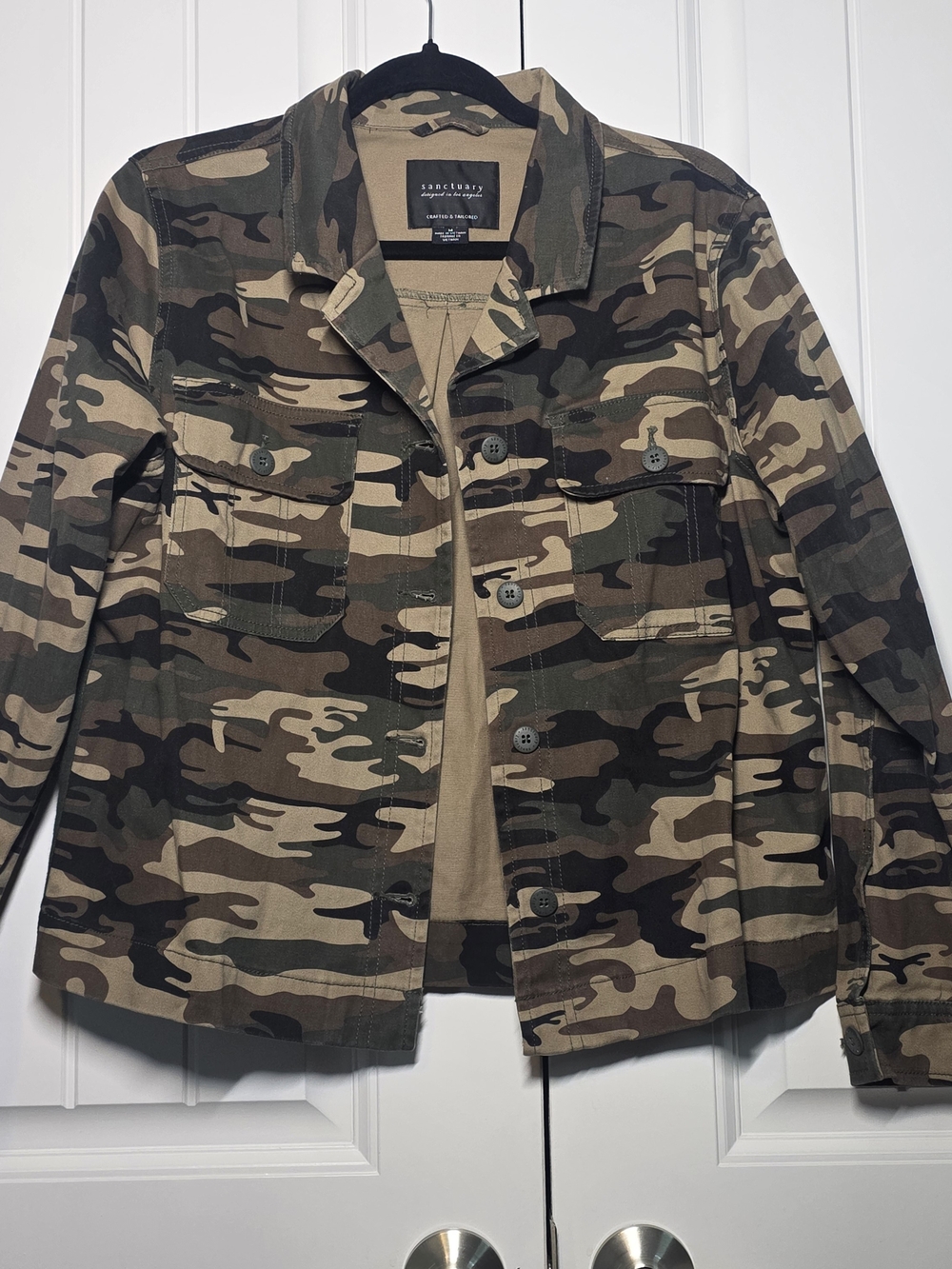 Sanctuary Camo Utility Jacket Size M Olive Green Button Front Pockets